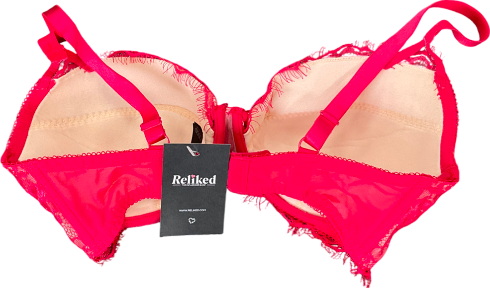 ASOS Red Scarlet Padded Plunge Strappy Underwire Bra With Lace Overlay UK 36F