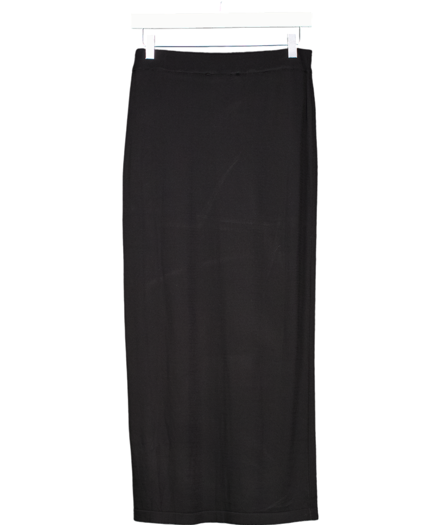 ZARA Black Fine Knit Sheer Hem Midi Skirt UK S