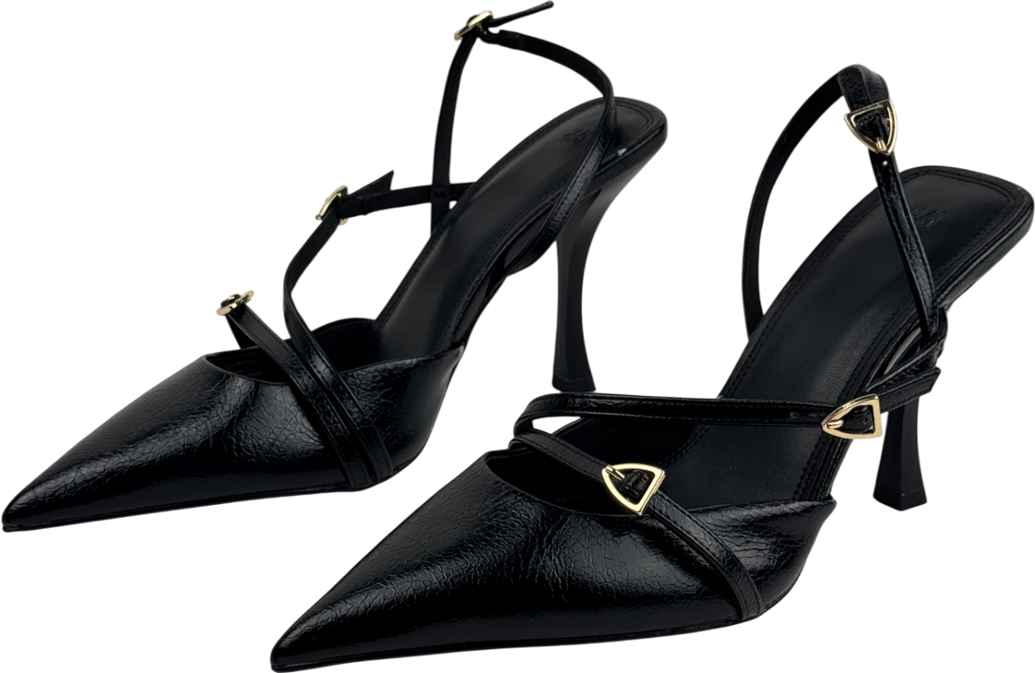 H&M Black Sling Back Buckle Detail Heels UK 6 EU 39 👠