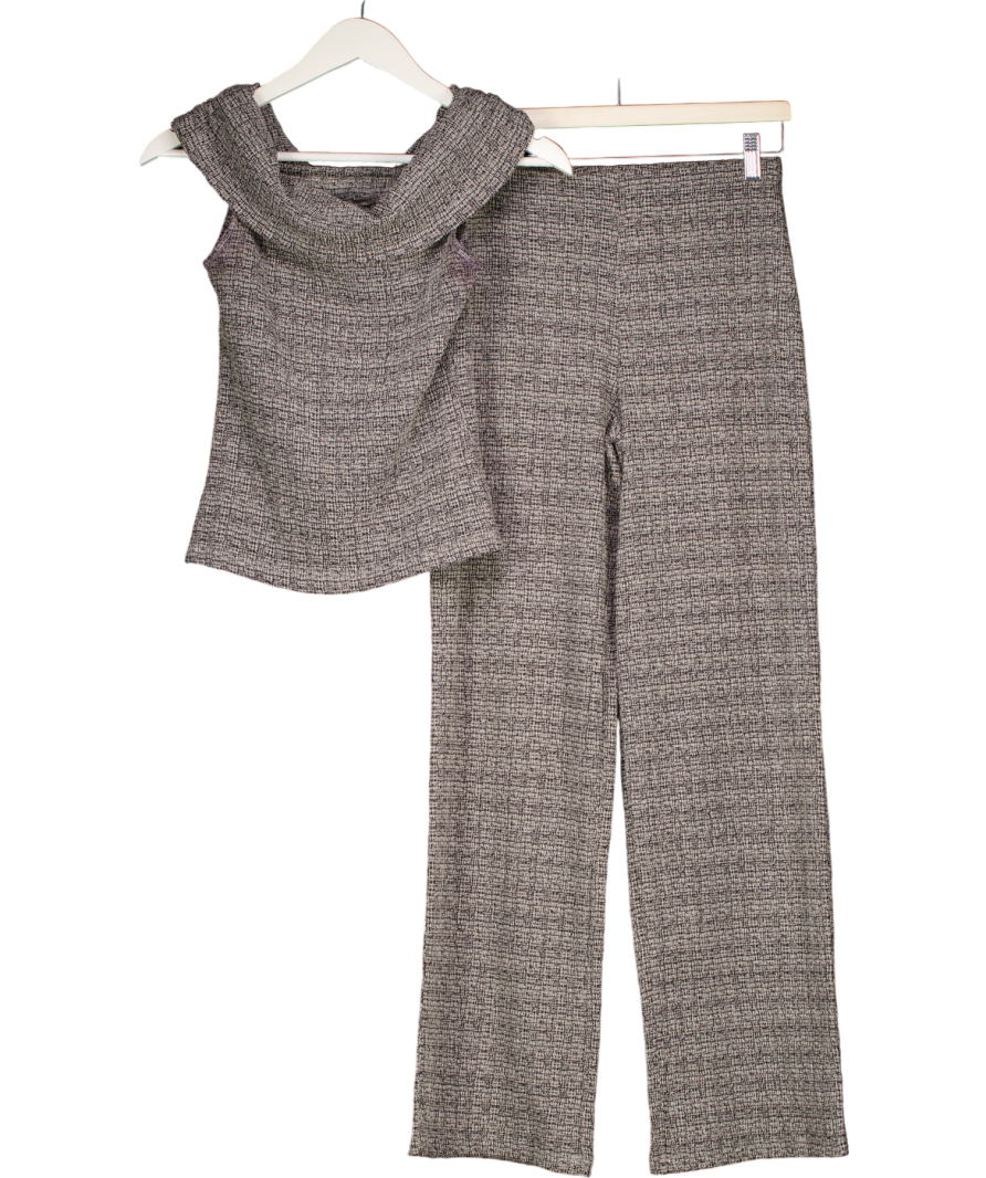 River Island White Grey Bardot Textured Top & Wide Leg Trousers UK XS