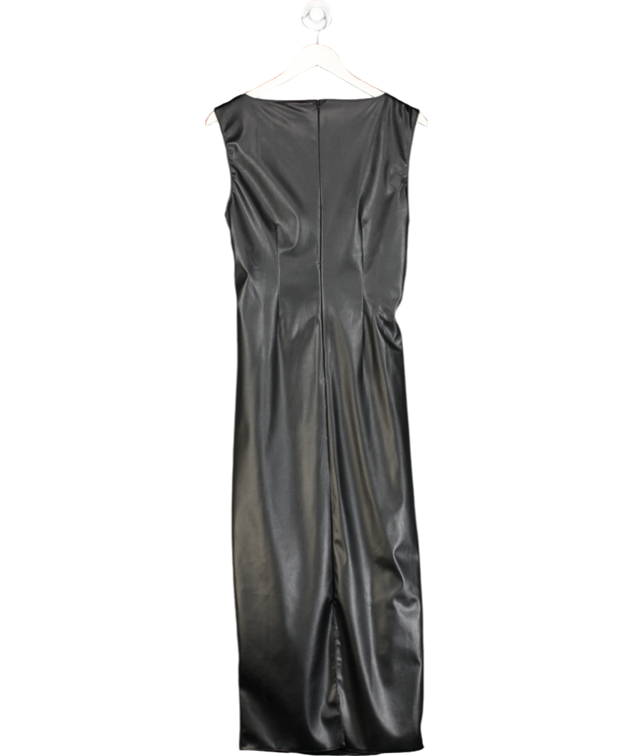 River Island Black Ruched Faux Leather Midi Dress UK M