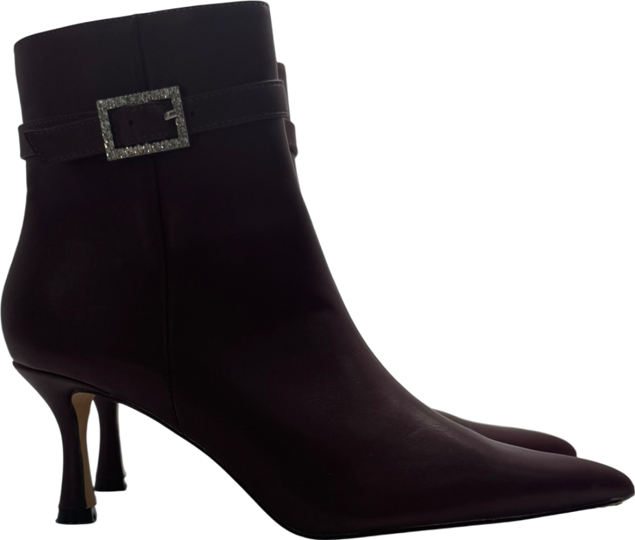 Glamorous Red Wide Fit Rhinestone Buckle Mid Heel Ankle Boots In Oxblood UK 6 EU 39 👠