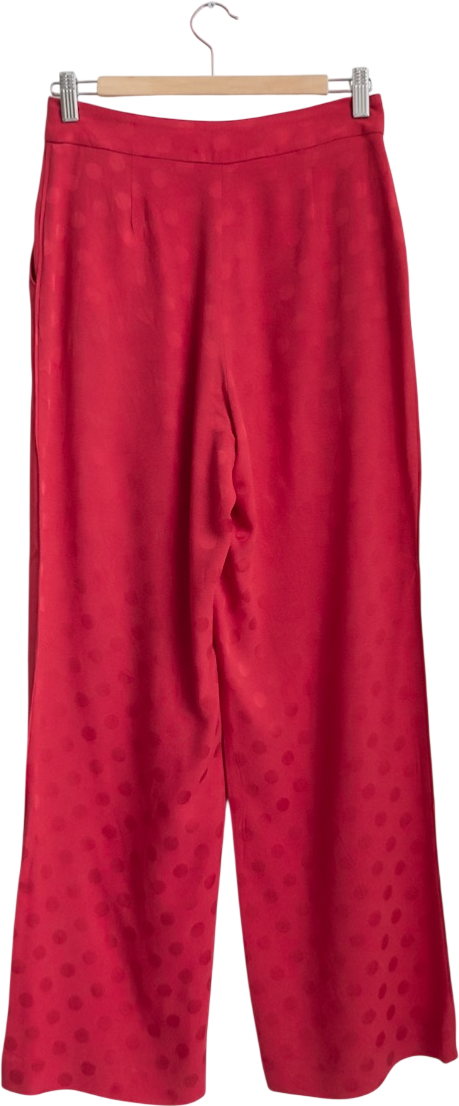 Uterque Red Jacquard Polka Dot Wide Leg Trousers UK 12