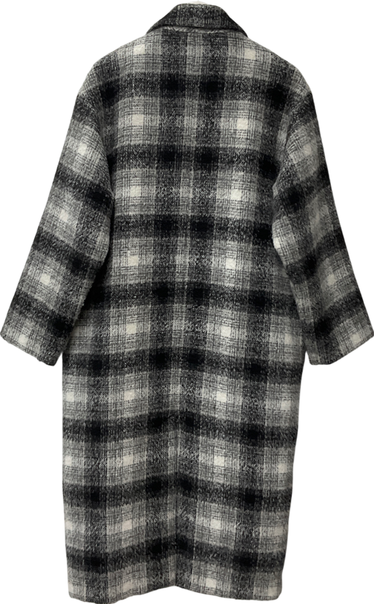 Monki Long Oversized Double-breasted Black And White Checkered Trench Coat UK M