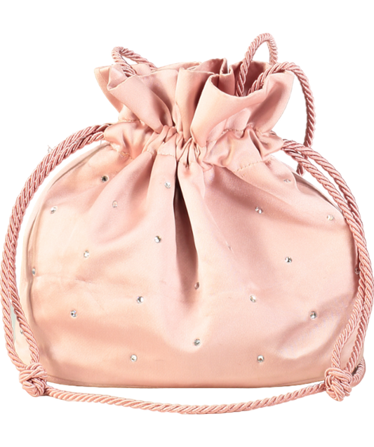 Soir Paris Pink Diamante Drawstring Bucket Bag