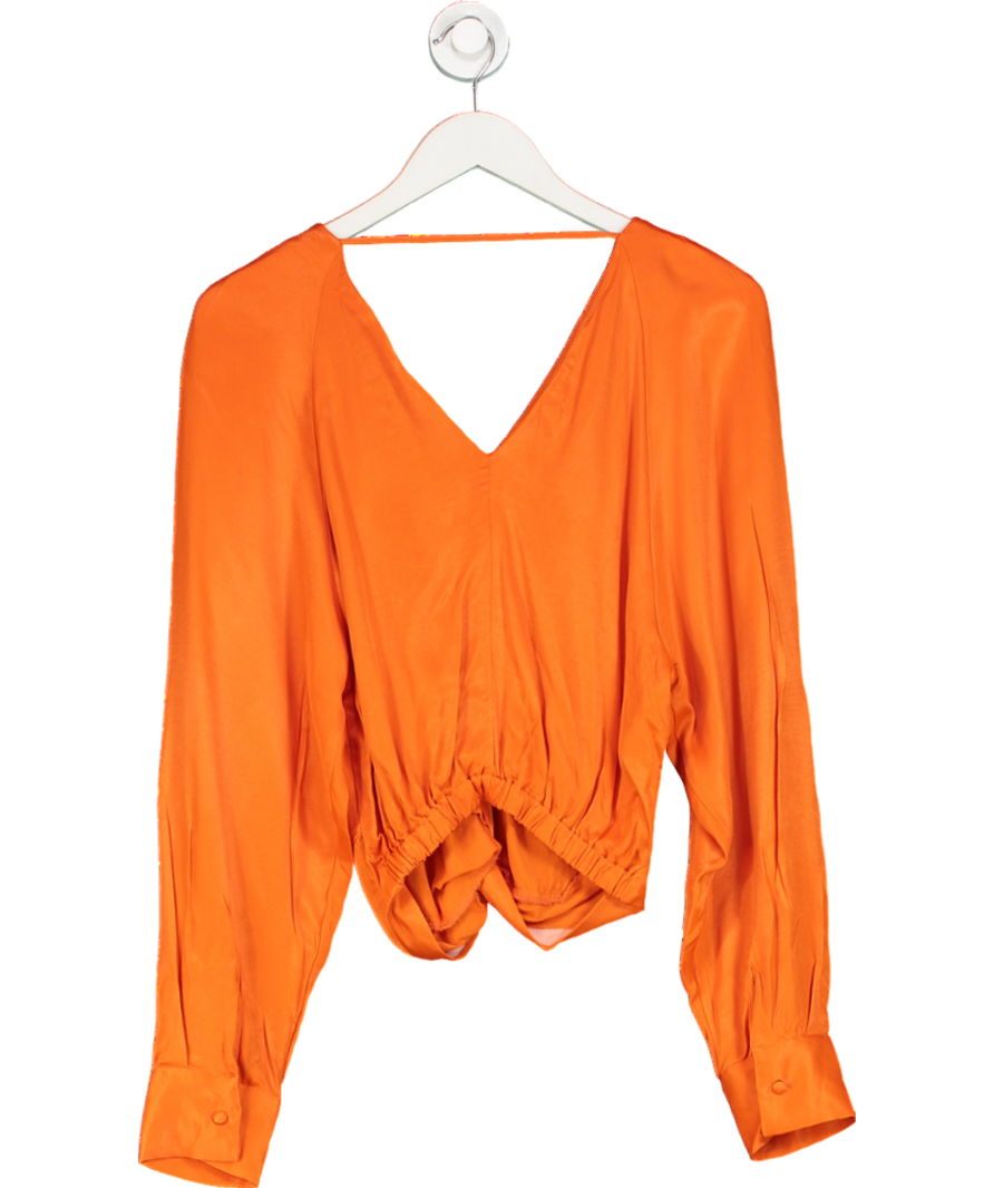 MANGO Orange Satin Deep V Blouse UK M