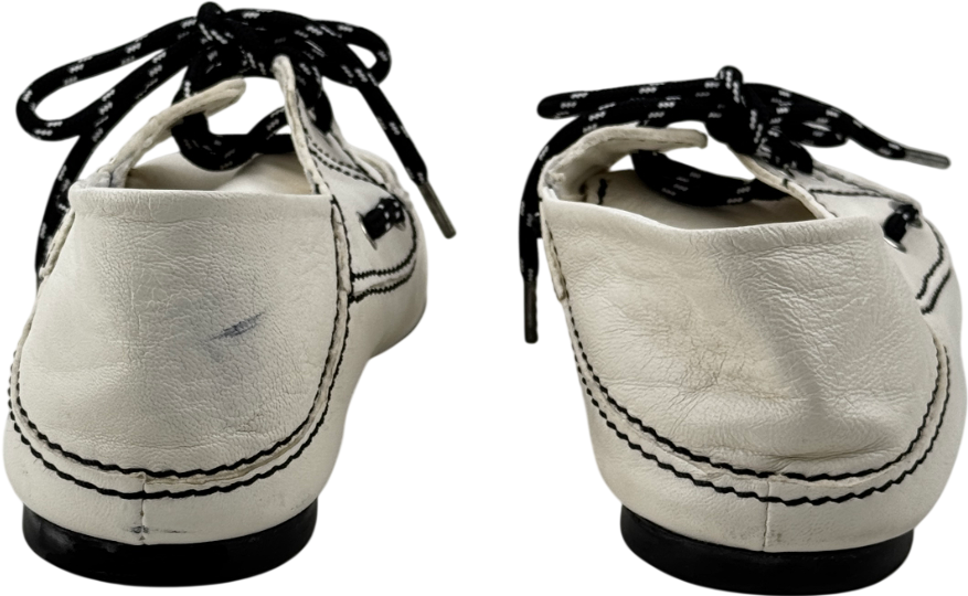 SANDRO White Contrast-lace Foldable-heel Leather Boat Shoes UK 4 EU 37 👠