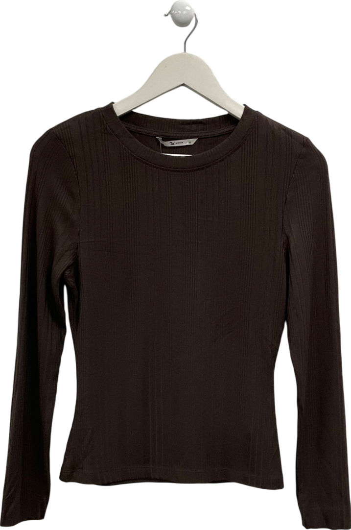 TU Brown Long Sleeve Ribbed Top UK 10