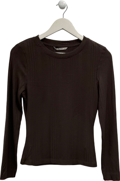 TU Brown Long Sleeve Ribbed Top UK 10