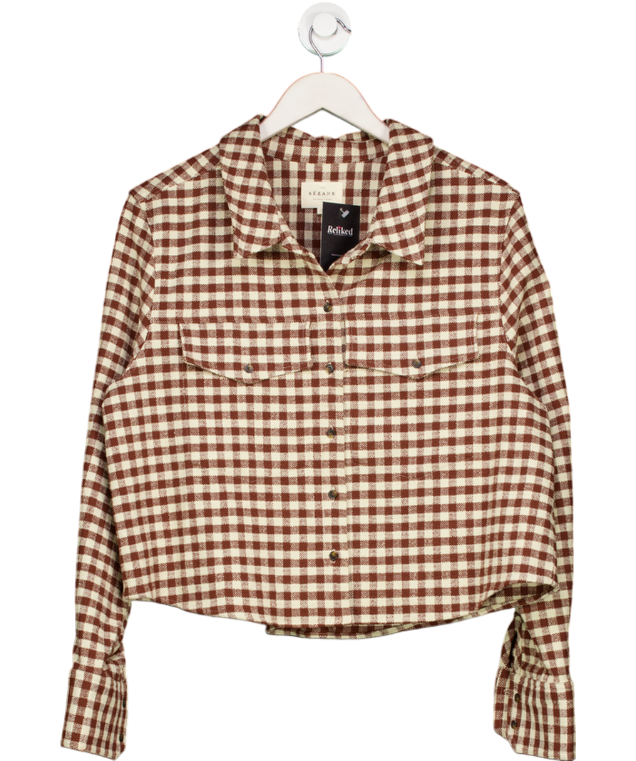 Sezane Brown Heavy-weight Gingham Jacket UK 18