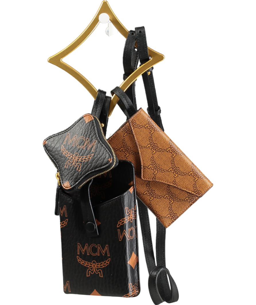 MCM Brown Diamond Trilogie Crossbody Pouch In Monogram Mix