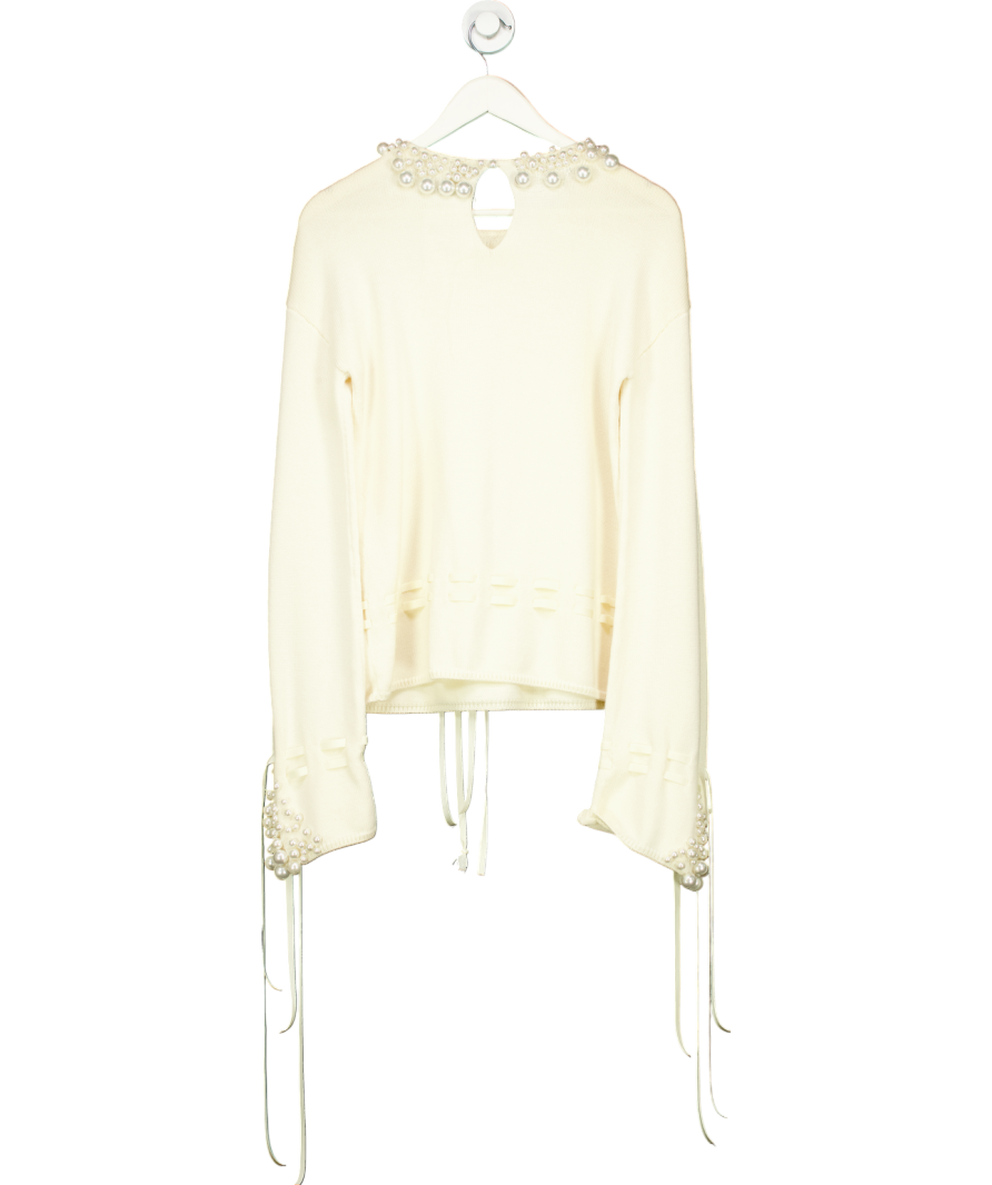 Loewe Cream Drawstring Faux Pearl-embellished Sweater UK S