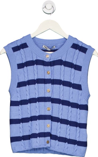 Zara Blue Striped Knit Vest UK S