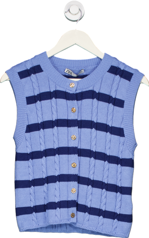 Zara Blue Striped Knit Vest UK S