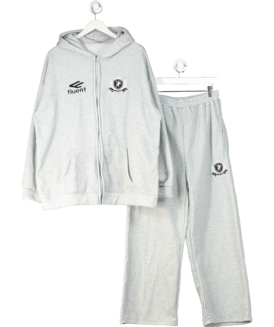 fluent Grey Crested Hoodie Black And Jogger Tracksuit UK L