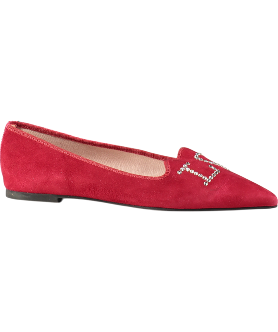 Pretty Ballerinas Red Ella Pointed "LOVE" Flat Shoes UK 5 EU 38 👠