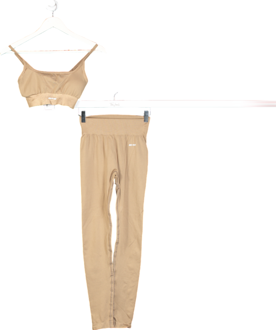Bo+Tee Beige Sports Bra And High Waist Leggings Set UK XS