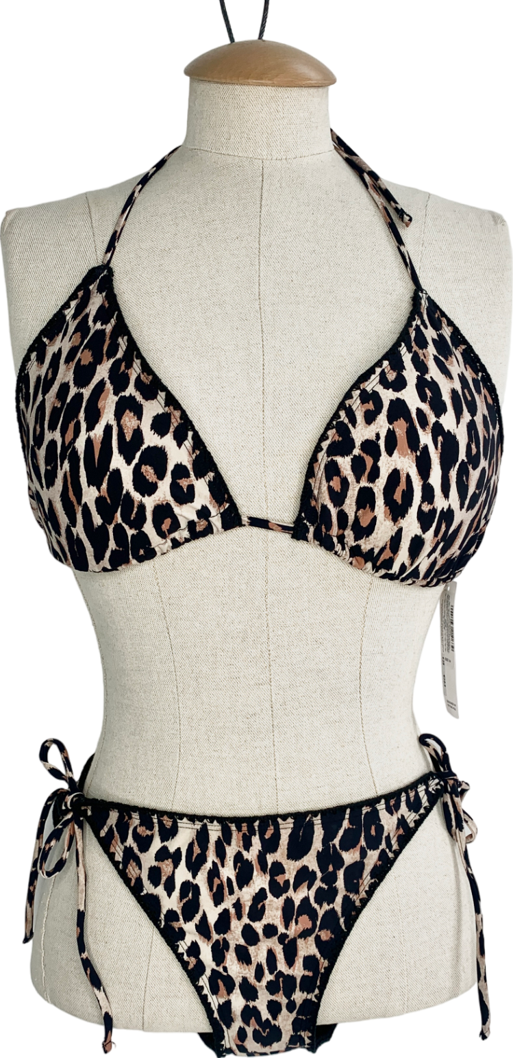 Accessorize Brown Leopard Blanket Stitch Bikini Set UK 14