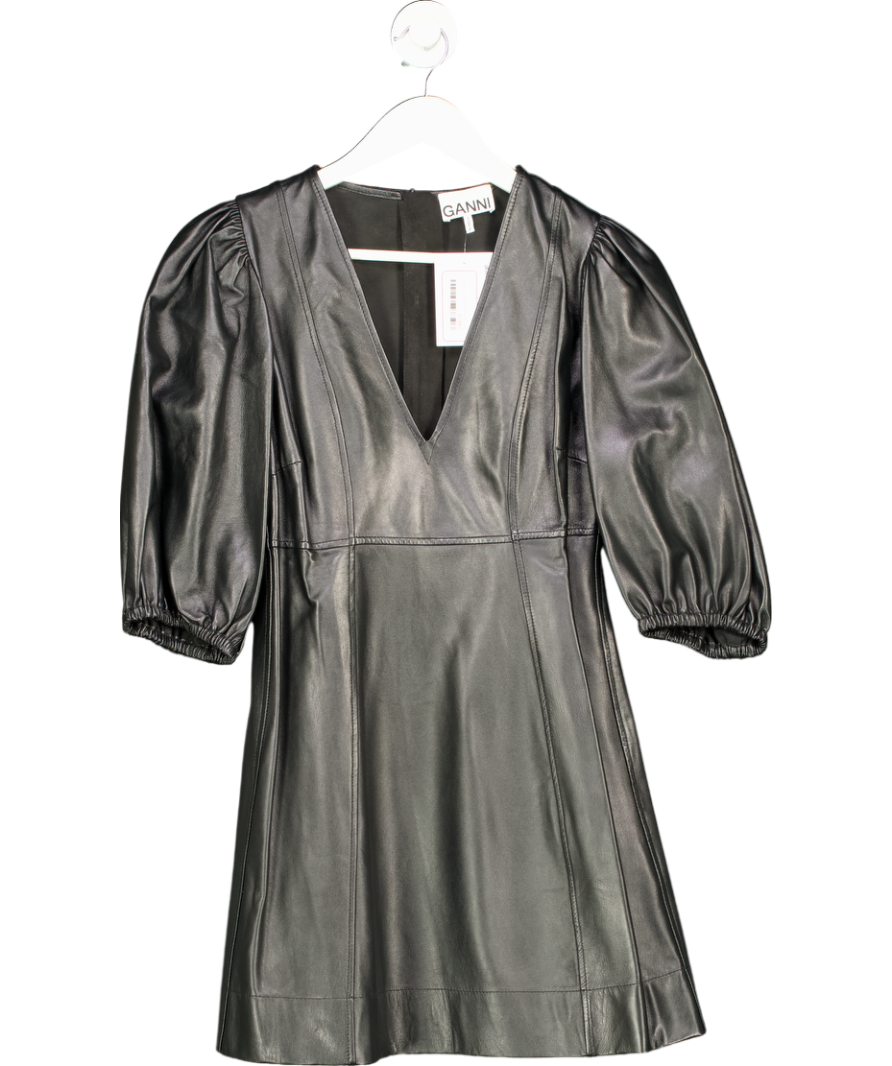 Ganni Black Lambs Leather Dress UK 6
