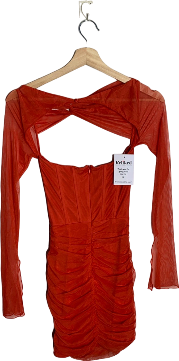 Oh Polly Red Sheer Mesh Ruched Mini Dress Size UK 6