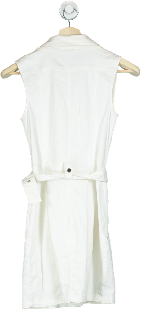 H&M White Sleeveless Belted Dress UK 4