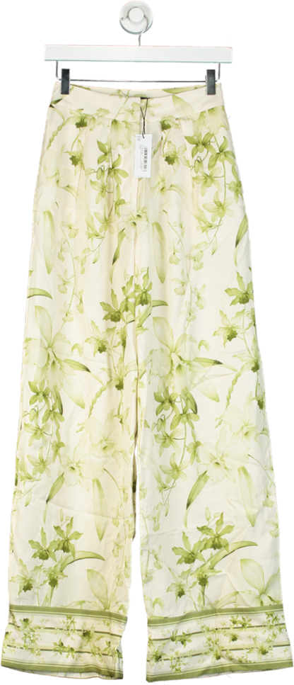 Karen Millen Green Lyda Millen Tall Botanic Printed Linen Woven Trousers UK 6