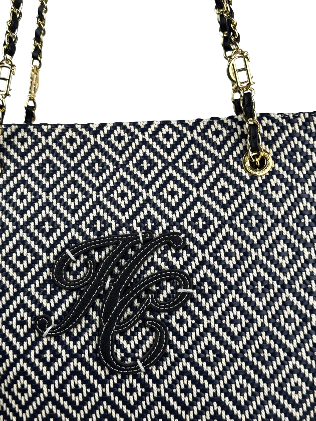 HOLLAND COOPER Amalfi Straw Woven Tote Bag - Navy Blue Geo