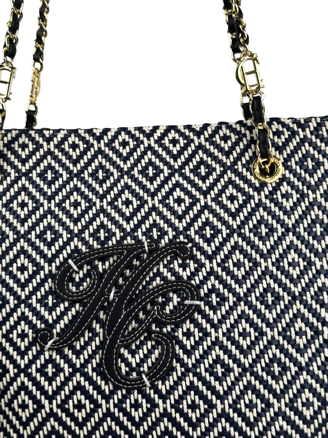 HOLLAND COOPER Amalfi Straw Woven Tote Bag - Navy Blue Geo