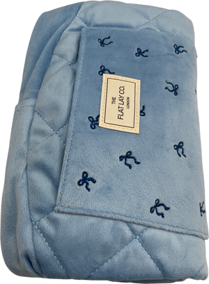 The Flat Lay Co. Drawstring Flat Lay Makeup Bag - Ditsy Bows Blue Embroidered Velvet One Size