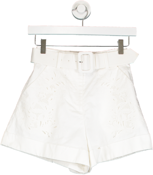 Self-Portrait White Embroidered High-Waist Shorts UK 4