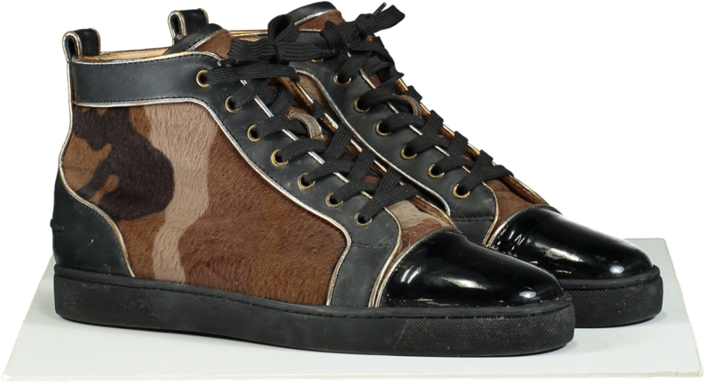 Christian Louboutin Black/Brown Camo High-top Sneakers UK 9