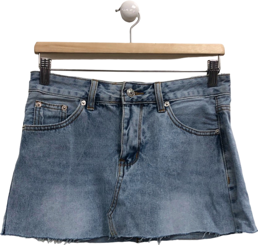 White Fox Blue Denim Mini Skirt UK S