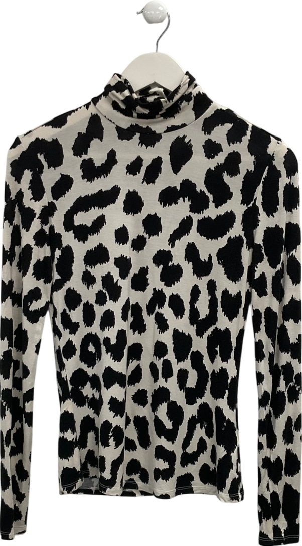 H&M Cream Animal Print Polo Neck Top UK S