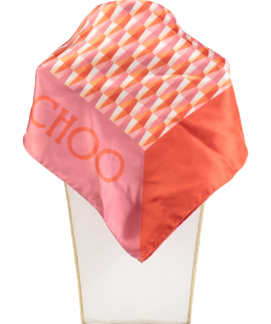 Jimmy Choo Red Reta Monogram-print Silk Scarf One Size