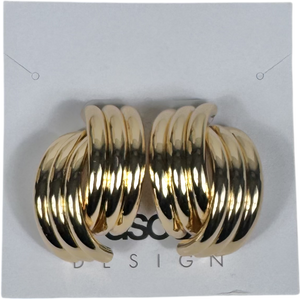 ASOS Metallic Large Stud Earrings With Triple Ridge Design In Gold Tone One Size