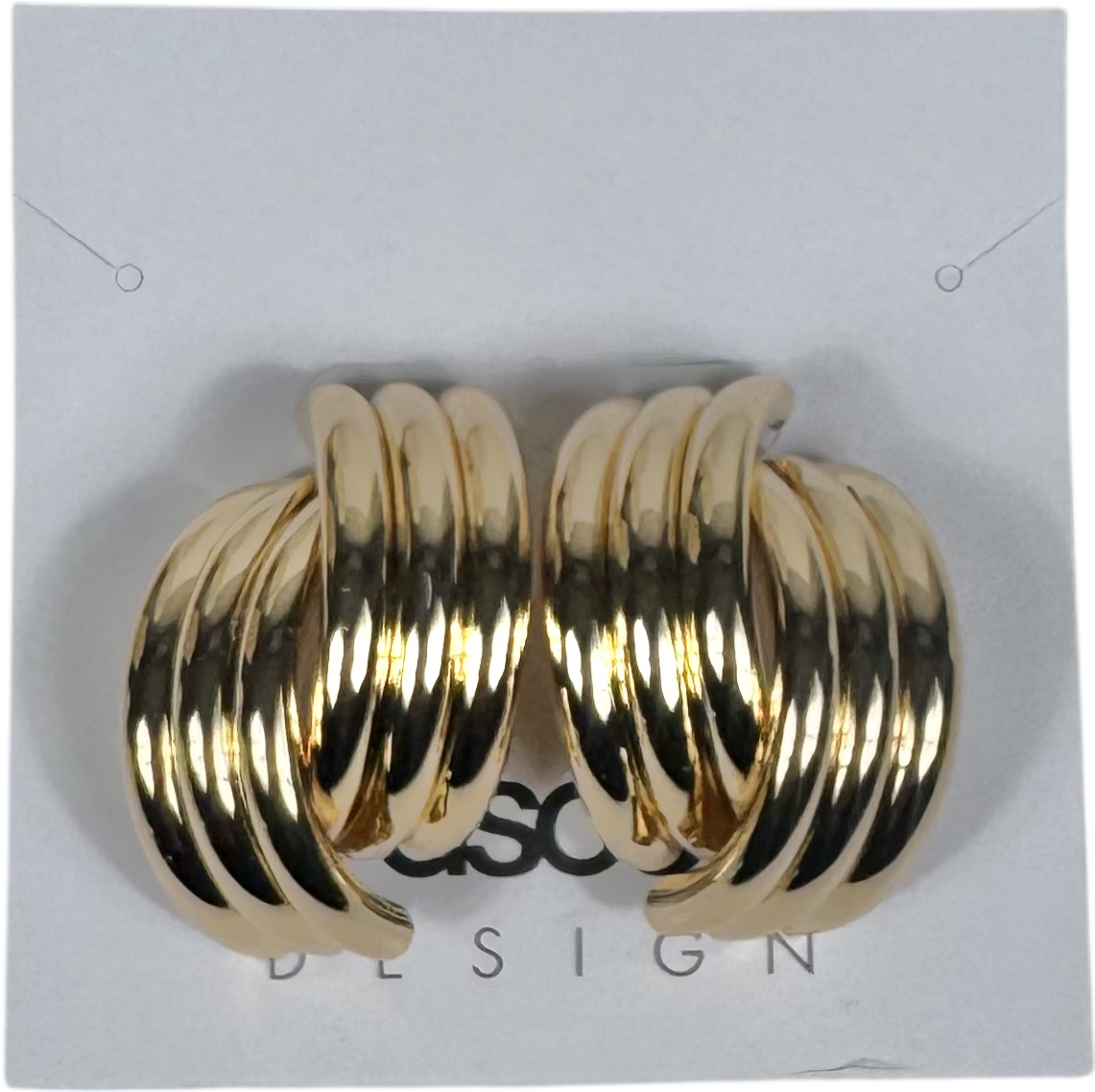 ASOS Metallic Large Stud Earrings With Triple Ridge Design In Gold Tone One Size