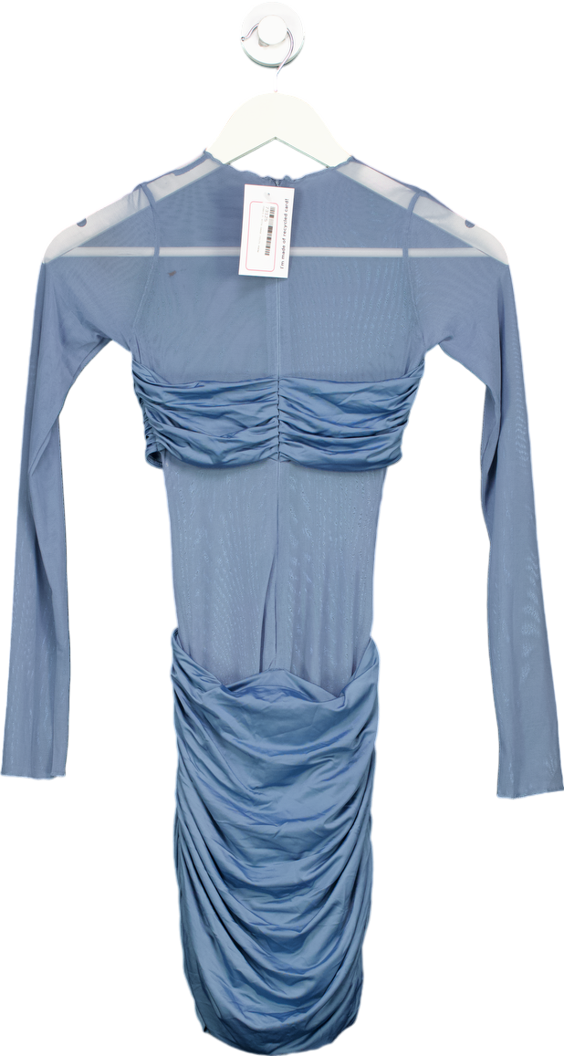 Oh Polly Steel Blue Mesh Ruched Dress UK 6