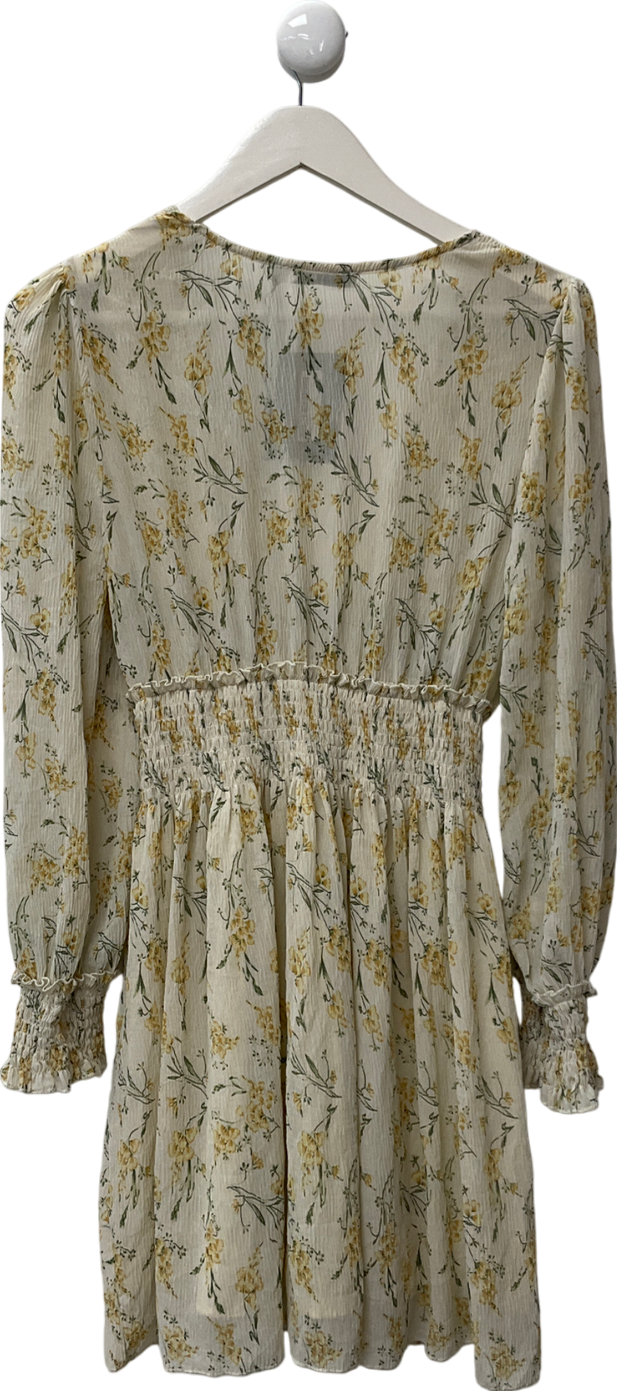 NA-KD Yellow Structured Smock Waist Dress UK 10