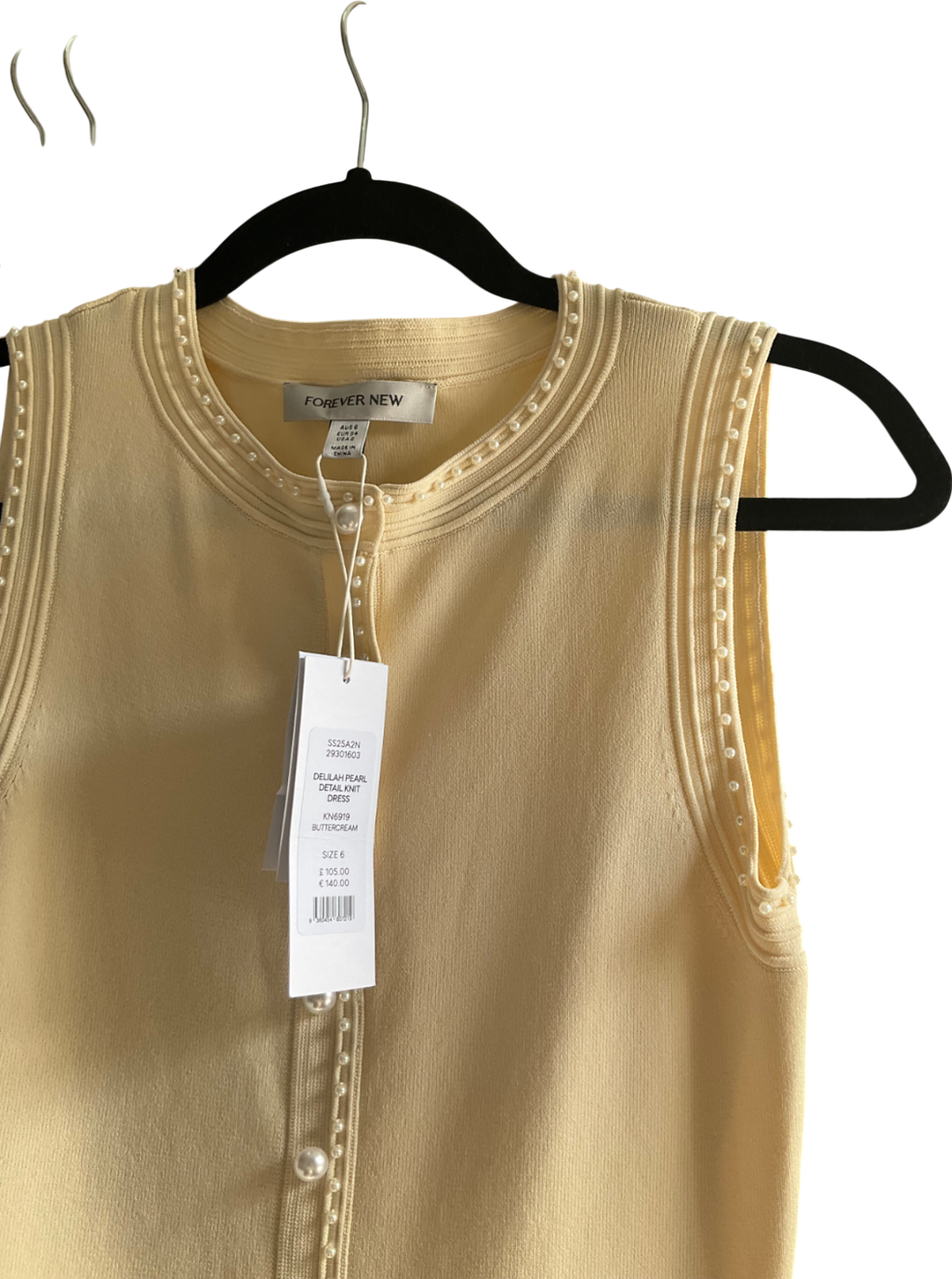 FOREVER NEW Yellow Delilah Pearl Detail Knit Dress Eu 34 UK 6