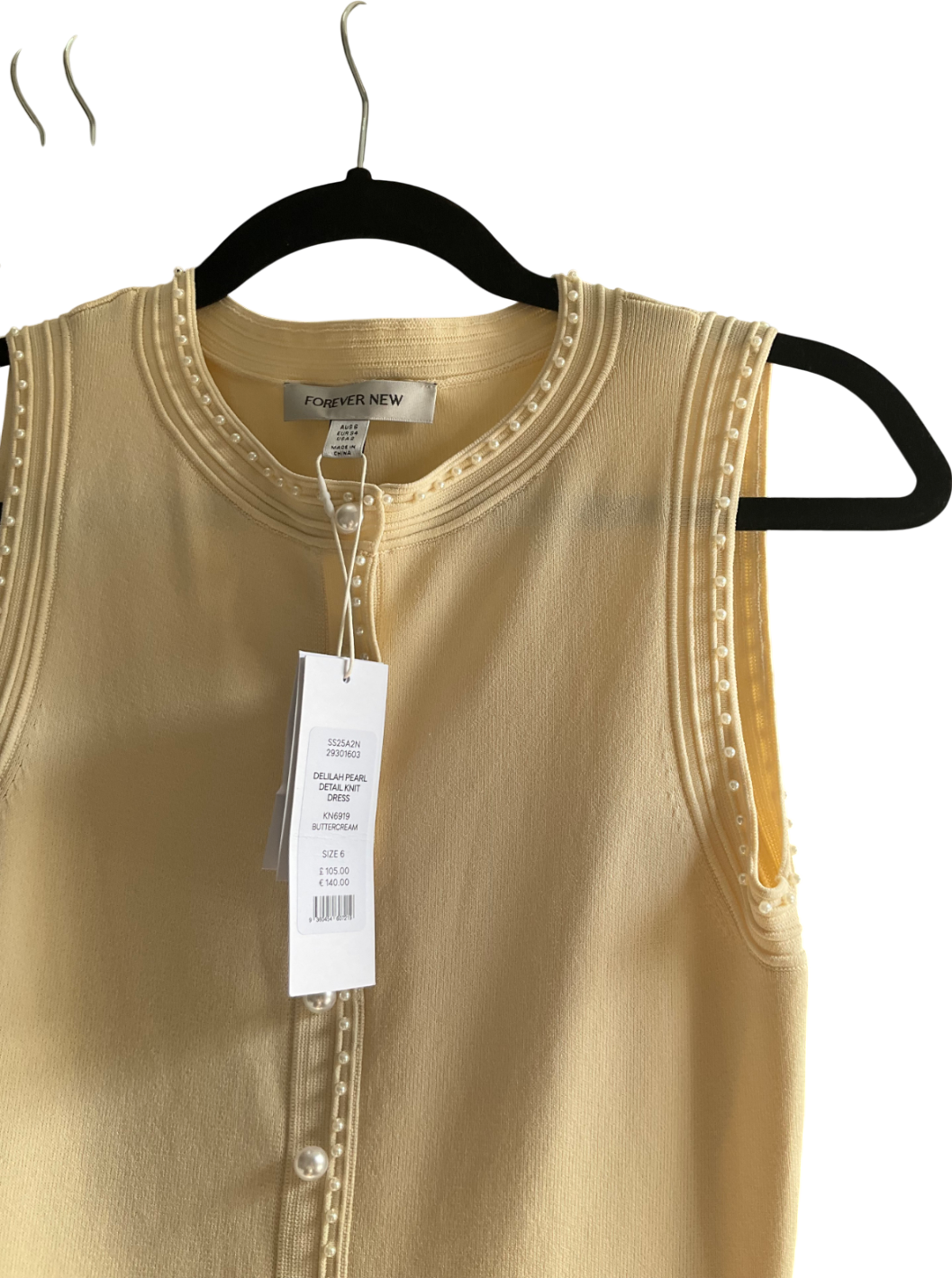 FOREVER NEW Yellow Delilah Pearl Detail Knit Dress Eu 34 UK 6