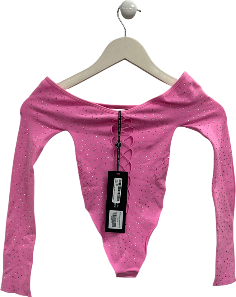 White Fox Pink Atmosphere Long Sleeve Bodysuit One Size