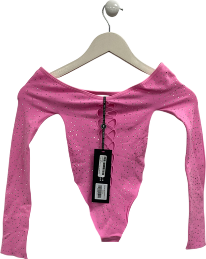 White Fox Pink Atmosphere Long Sleeve Bodysuit One Size