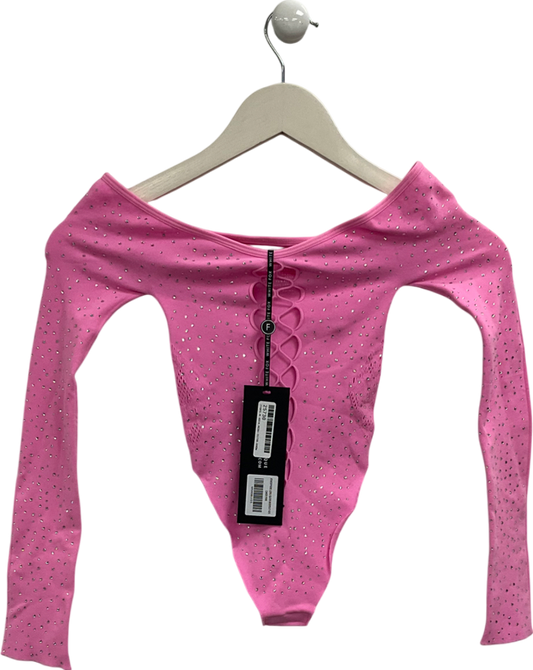 White Fox Pink Atmosphere Long Sleeve Bodysuit One Size