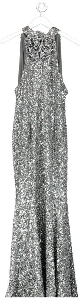 Karen Millen Metallic Sequin Corsage High Split Maxi Dress UK 14