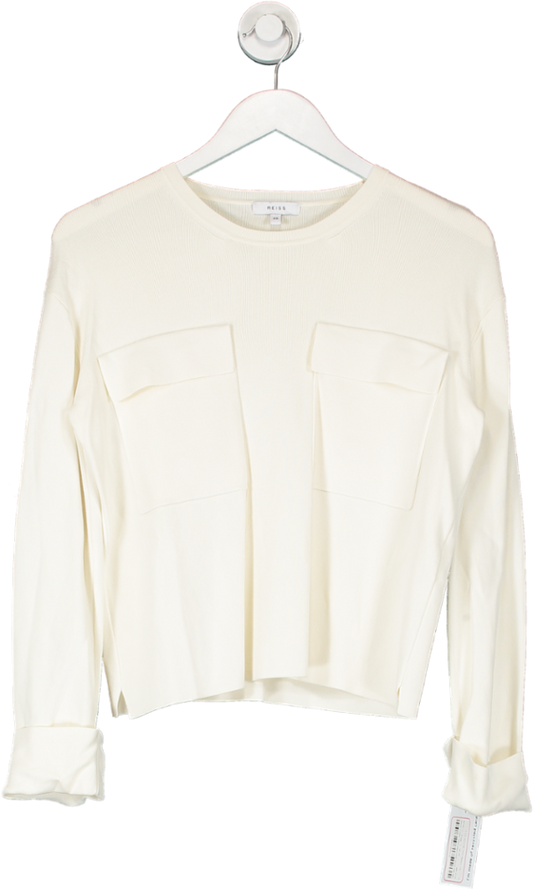 REISS Cream Tilly Knitted Twin Pocket Top UK XS