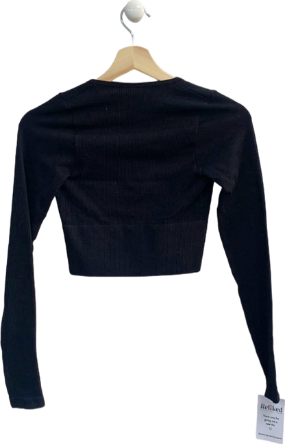Urban Outfitters Black Cropped V-Neck Long Sleeve Top S