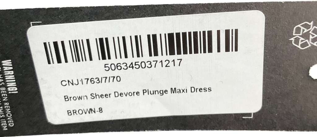 PrettyLittleThing Brown Devore Sheer Plunge Maxi Dress UK 8