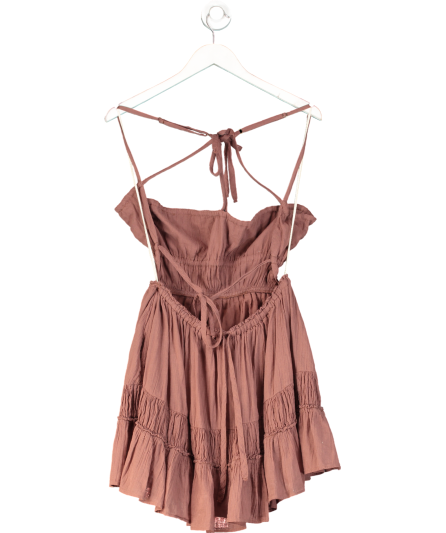 Free People Brown Taking Sides Mini Dress UK S