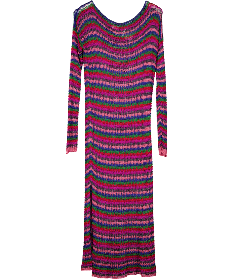 ZARA Multicoloured Multicolour Crochet Knit Long Sleeve Dress UK S