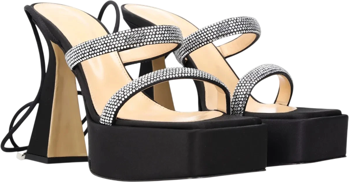 MACH & MACH Black Devon Crystal-embellished Satin Platform Sandals UK 5 EU 38